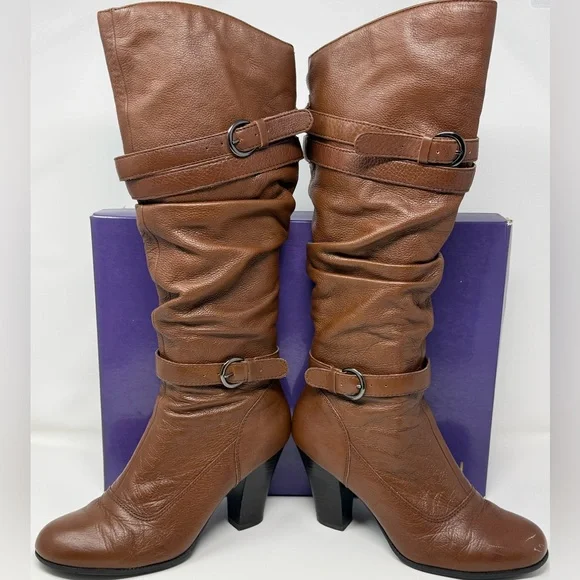 Madden Girl Brown Slouchy Heeled Boots Size 8 - Picture 2 of 13